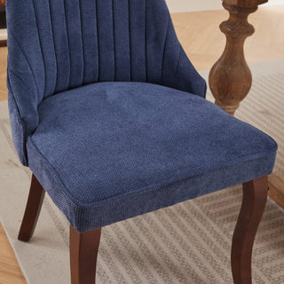 Sunvega Blue Rayon Cloth Flocking Linen Dining Chairs with High Backrest and Solid Wood Legs, Set of 2