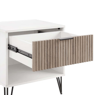Sunvega Modern Glam Nightstand with Gold Metal Legs and Textured Drawer
