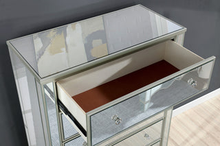 Sunvega Glam Silver Finish Nightstand with Mirror Panels and Crystal Knobs