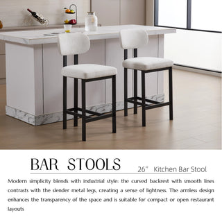 Sunvega Modern Upholstered Fabric Bar Stools Set of 2 with Black Metal Legs for Kitchen Island