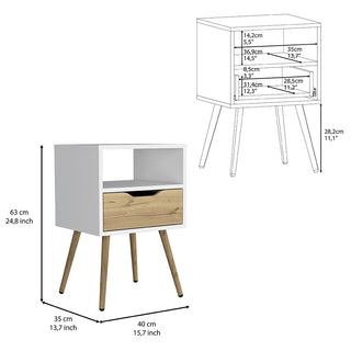 Sunvega 25 Inch High White Light Oak Nightstand with Superior Top and Four Legs