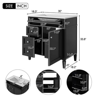 Sunvega Modern Minimalist 30'' Bathroom Vanity with Top Sink and Ample Storage