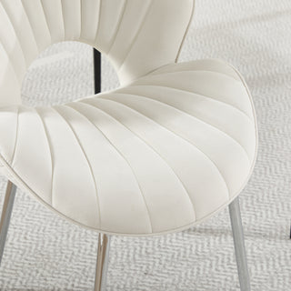Sunvega Modern Design White Velvet Fabric Dining Chairs Set of 2 With Silver Legs