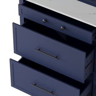 Sunvega Freestanding Tall Kitchen Pantry Cabinet with Faux Marble Top and 5 Storage Drawers