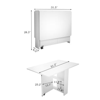 Sunvega 51.18 Inch White Foldable Table with Wheels for Dining or Display Use