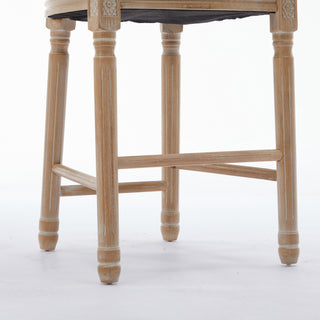 Sunvega French Style Solid Wood Frame Linen Fabric Oval Back Dining Chairs Set of 2