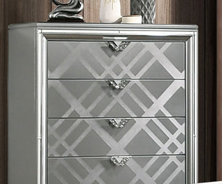 Sunvega Contemporary Silver Chest with Acrylic Legs and Embossed Art Deco Pattern