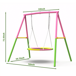 Sunvega Heavy-Duty A-Frame Metal Outdoor Swing Set with Saucer and Belt Swings