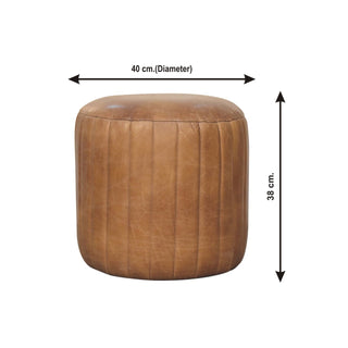 Sunvega Modern Art Handcrafted Buffalo Leather Boucle Footstool for Bedroom Living Room