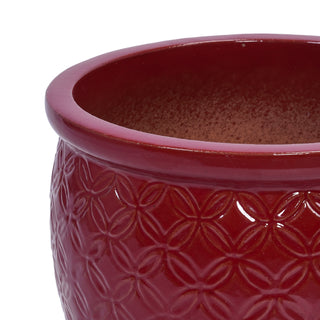 Sunvega Handmade Ceramic Flower Pot Set of Three Graduated Sizes with Floral Embossed Pattern