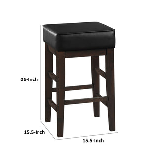 Sunvega Set of Two Black Faux Leather Counter Height Stools with Solid Wood Frame