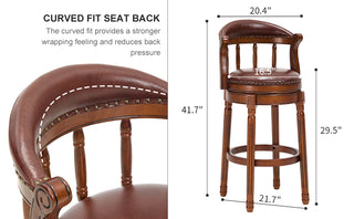 Sunvega Cow Top Leather Swivel Bar Stool with Wooden Back for Kitchen Dining