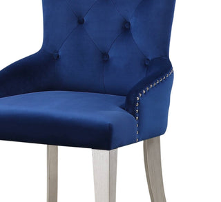 Sunvega Blue Velvet Dining Chair with Tufted Back and Platinum Wooden Legs