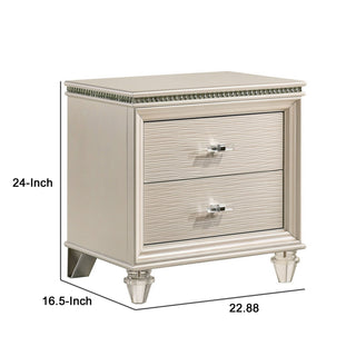 Sunvega Textured 2 Drawer Nightstand with Acrylic Legs in Pearl White