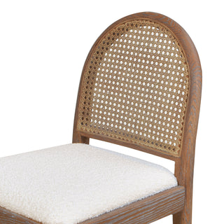 Sunvega Natural Oak and Cane Rattan Counter Stools with Black Boucle Upholstery
