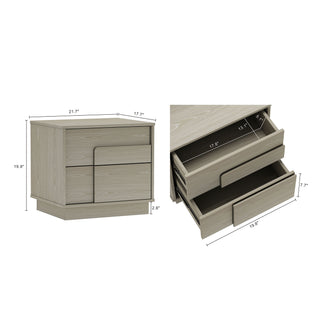 Sunvega Modern Whitewashed Oak Nightstand with Two Push Open Drawers for Bedroom