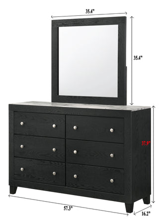 Sunvega Modern White Faux Marble Top Nightstand with Two Drawers in Black Finish