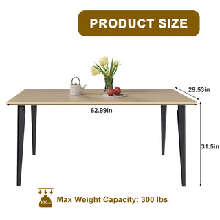 Sunvega 63-inch Modern Dining Table with Wooden Tabletop and Iron Legs for 6-8 People