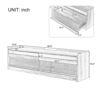 Sunvega Modern TV Stand with Four Tempered Glass Drawers and Built-in Charging Ports