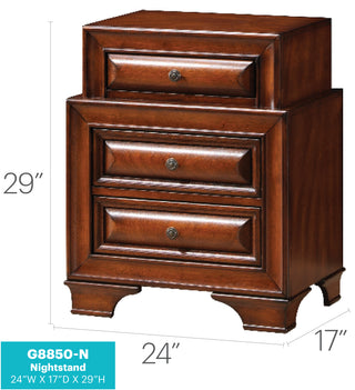 Sunvega Charming Oak Nightstand With Curved Fronts And Three Drawers