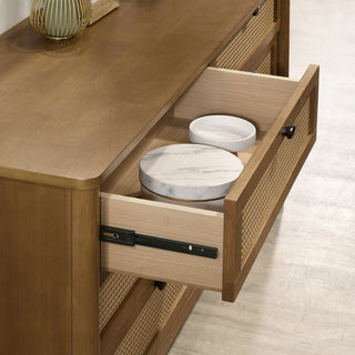 Sunvega Wood and Rattan 4-Drawer Chest with Spacious Storage and Light Walnut Finish