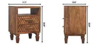 Sunvega Arno Bedside Table in Golden Teak with Hand-Carved Drawer Fronts