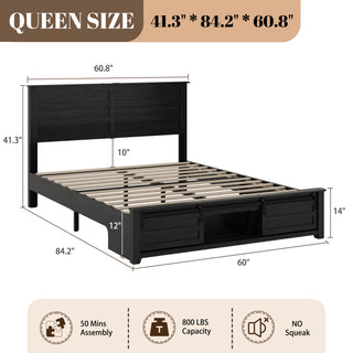 Sunvega Queen Bed Frame with Upholstered Headboard and LED Lighting Charging Station