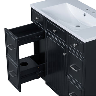Sunvega 36 inch White Bathroom Vanity with Ceramic Sink and Soft Close Doors