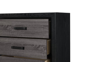 Sunvega Two-Tone Dark Gray and Black Queen Size Bed with Wood Inlay