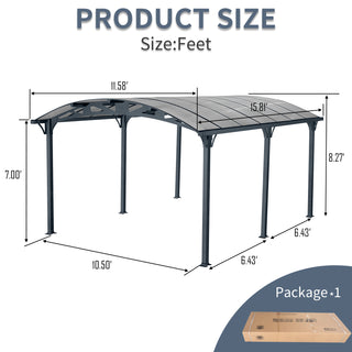 Sunvega 10x19 FT Arched Aluminum Carport with Polycarbonate Roof and Waterproof Design