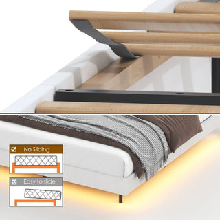 Sunvega King Floating Bed Frame with LED Light and Charging Station Upholstered Platform