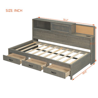 Sunvega Twin Size Wooden Daybed with 3 Storage Drawers and USB Ports