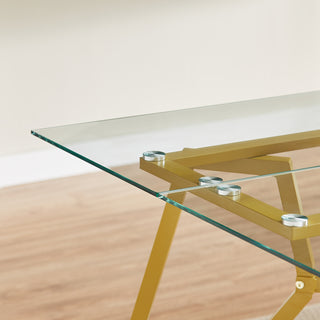 Sunvega Modern Glass Dining Table with Metal Legs for Kitchen Living Room Office