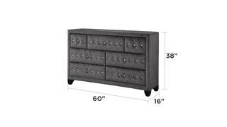 Sunvega Cream Velvet Upholstered Crystal Tufted 7-Drawer Dresser with Wood Frame