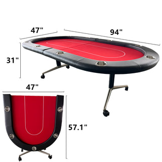 Sunvega Foldable Rolling 10-Player Casino Style Poker Table with Cup Holders
