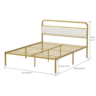 Sunvega Queen Size Metal Frame Bed with Upholstered Headboard for Hotels Villas