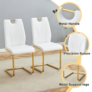 Sunvega White PU Dining Chair Set with Silver Metal Legs and High Resilience Sponge Filling