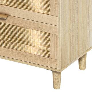 Sunvega 6 Drawer Rattan Dresser with Metal Handle and Wood Legs for Bedroom Storage
