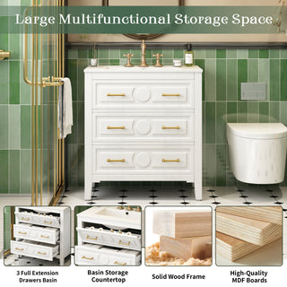 Sunvega 30 Inch Freestanding Bathroom Vanity with Ceramic Sink and 3 Drawers