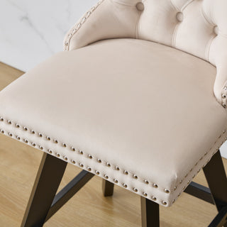 Sunvega Swivel Velvet Barstools with Button Tufted Back and Chrome Nailhead Trim