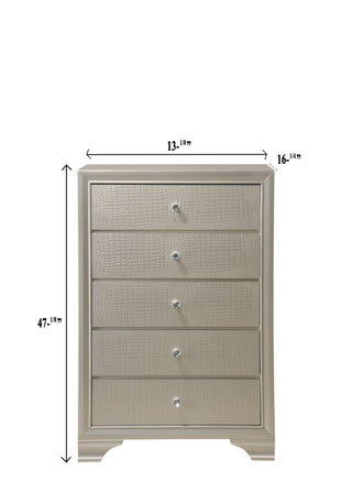 Sunvega Modern Glam Two Drawer Nightstand with Embossed Crocodile Pattern and Champagne Finish