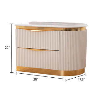 Sunvega White and Gold Lacquered 2-Drawer Nightstand with Soft-Closing Drawers