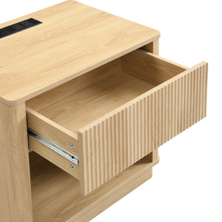 Sunvega Modern Nightstand with Built-in Charging Station and Storage Drawer for Bedroom