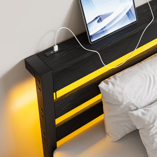 Sunvega Twin Size Heavy Duty LED Bed Frame with USB Charging and Headboard