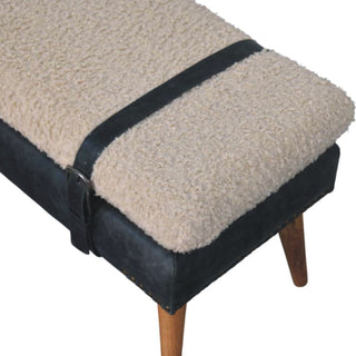Sunvega Boucle and Black Leather Upholstered Bench with Nordic Wood Legs