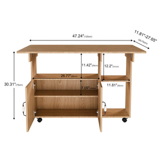 Sunvega Multi-Functional Folding Table with Storage Shelves and Wheels for Small Spaces