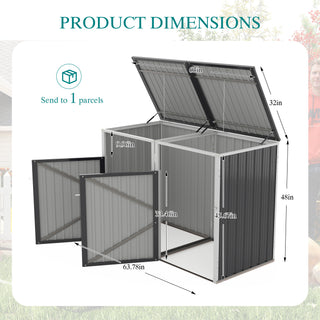 Sunvega Galvanized Steel Outdoor Bin Shed with 54 Cubic Feet Storage Space