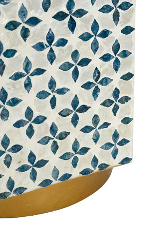 Sunvega Blue Capiz Inlay Tapered Hexagon Accent Stool for Bedrooms