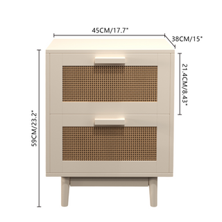 Sunvega Rattan Style Nightstand with 2 Faux Rattan Drawers for Bedroom and Living Room
