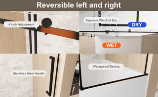 Sunvega Frameless Single Sliding Shower Door with Clear Tempered Glass and Matte Black Finish